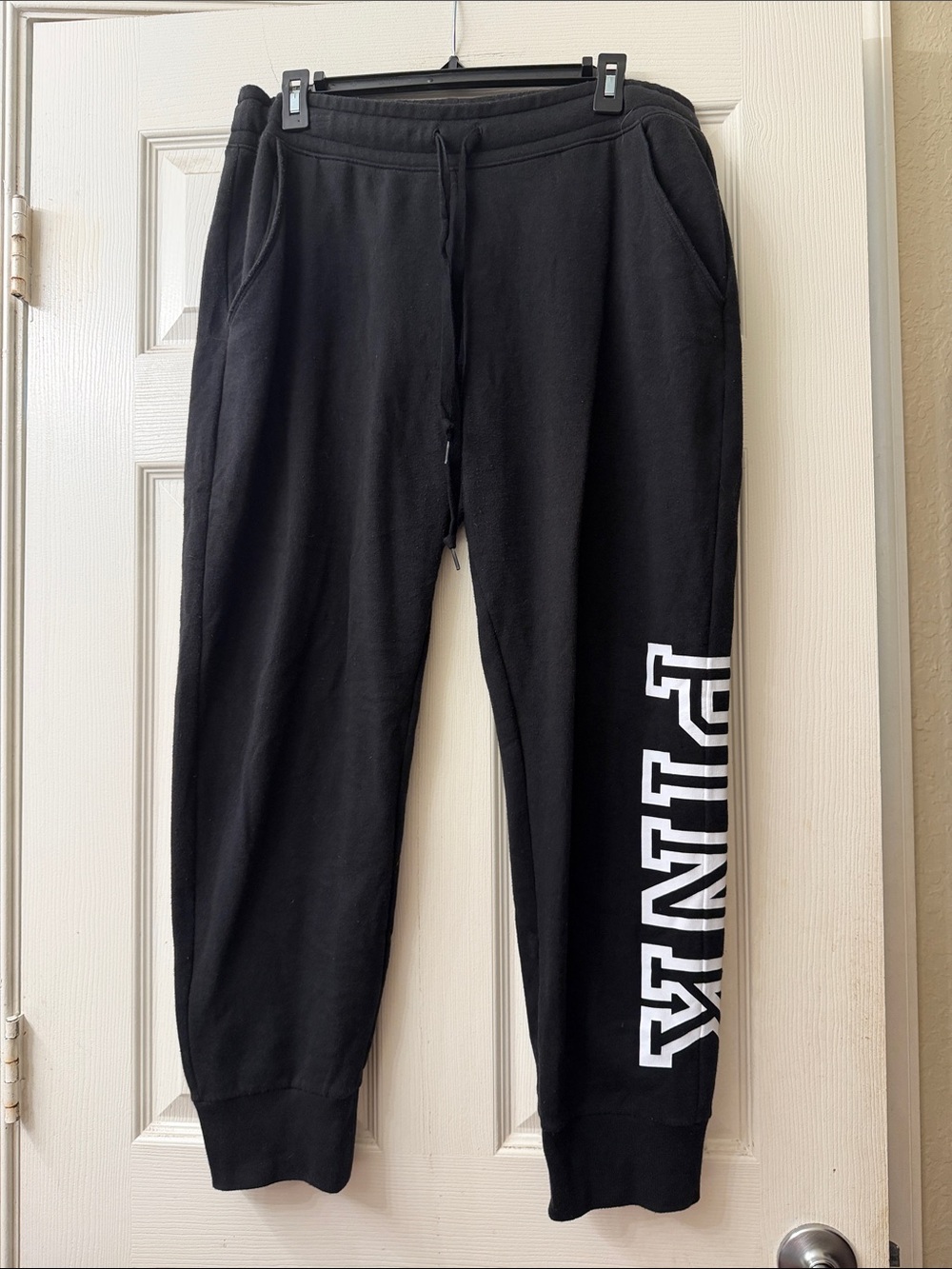 PINK Victoria's Secret Black Sweatpant Label Detail